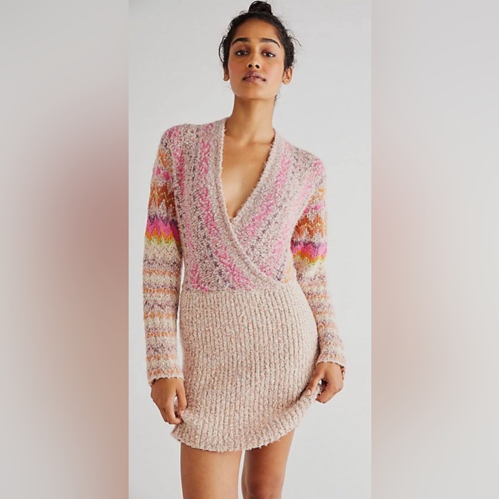 NWT Free People Forever Fair Isle Sweater Dress Strawberry Combo (M)